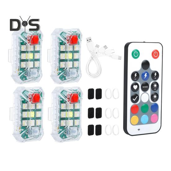 Bezdrátová LED stroboskopická světla s dálkovým ovládáním, vodotěsná dobíjecí 500mAh s vysokým jasem, blikající auto, noční výstražná světla pro auto, motocykl, kolo