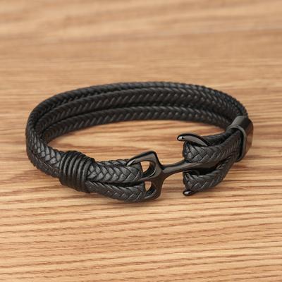 New Titanium Steel Bracelet For Men High Quality Black Personality Leather Woven Anchor Leather Bracelet Rope Bracelet Gifts