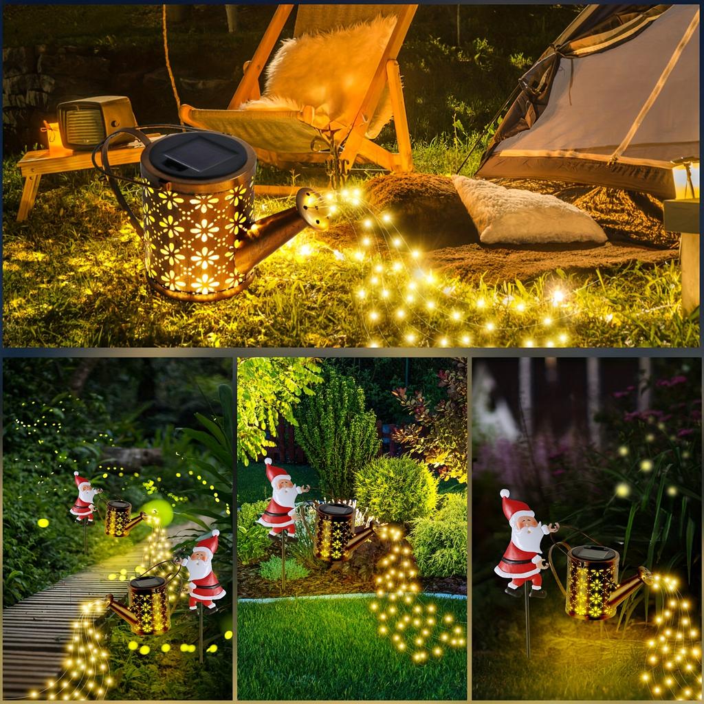 Solar Santa Watering Can with Lights Outdoor Decor Waterproof Solar Garden Lamp for Outdoor Pathway Yard Lawn Patio Christmas
