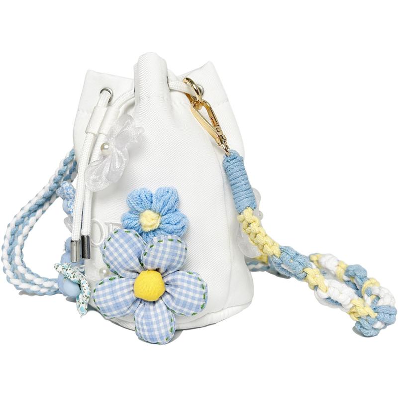 Dior [Personalisierte Kosmetiktasche] Old Blues Dopamin Handgewebt Verstellbar Leinwand Weiße Kordelzugtasche 12*12*18CM Blau-Weiße Kosmetiktasche