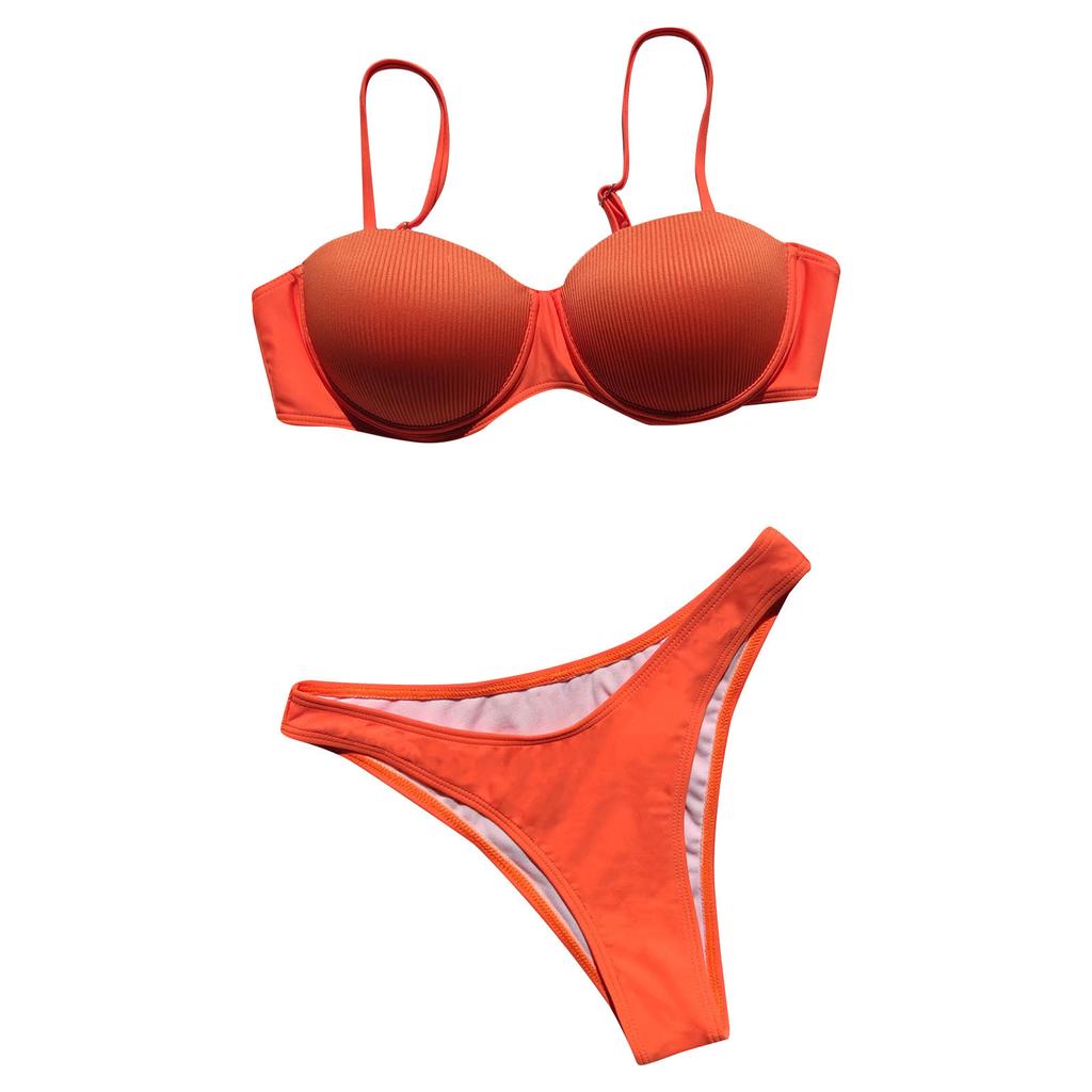 Fashion Women Solid Color Bikini Split Swimsuit Casual Sexy Swimsuit Set