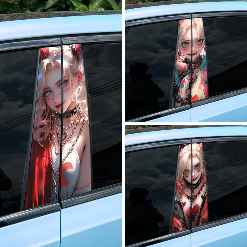 1/2pcs Joker Lady Car Stickers Auto B Pillar Waterproof Decoration Cover Scratches DIY Car Doors Pillar Sunscreen Vinyl Decals