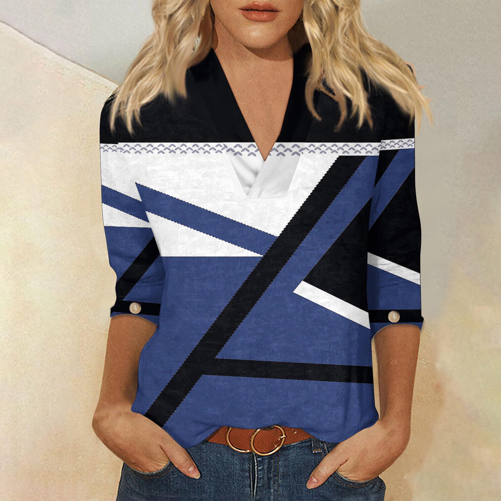 

Женский модный повседневный пуловер с рукавом три четверти с принтом в китайском стиле с воротником-стойкой и v-образным вырезом, топ с рукавами 4/3, топ с неровным подолом M