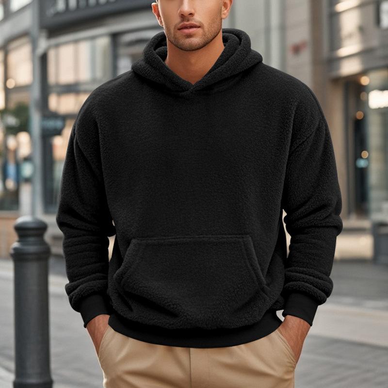 Loose Fit Pullover Hooded Sweatshirt Solid Fleece Lined Men S Casual