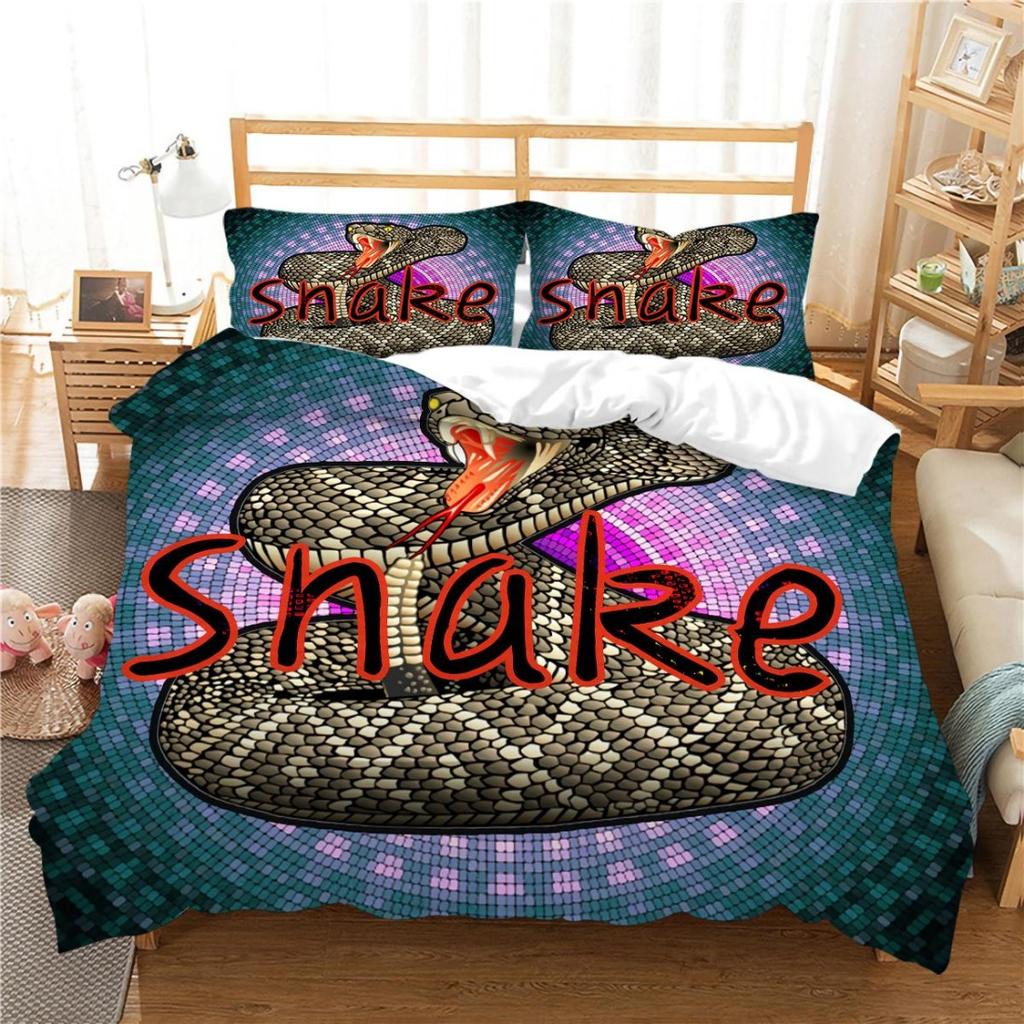 Snake Print 3D Printed Bedding Set, Reptile Down Duvet Cover, Pillowcase 2/3 Pieces, Mollusk Quilt Cover AU/DE/EU/ES Full Size Bed Cover