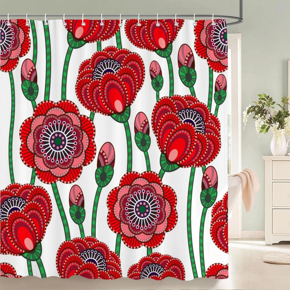 Flowers Pattern Shower Curtains Waterproof Polyester Bath Screen Curtain for Home Decoration Bathroom Printed Shower Curtain