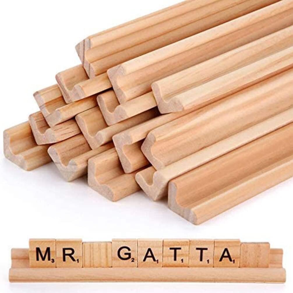 TOYANDONA Wooden Domino Trays, Set of 4 Mexican Train Domino Trays Racks Wooden Domino Tile Holders for Classic Board Games Dominoes Accessories