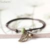 Ethnic Style Anklet For Women Vintage Bronze Leaf & Bell With Colorful Ceramic Bead Pendant On Leather Rope