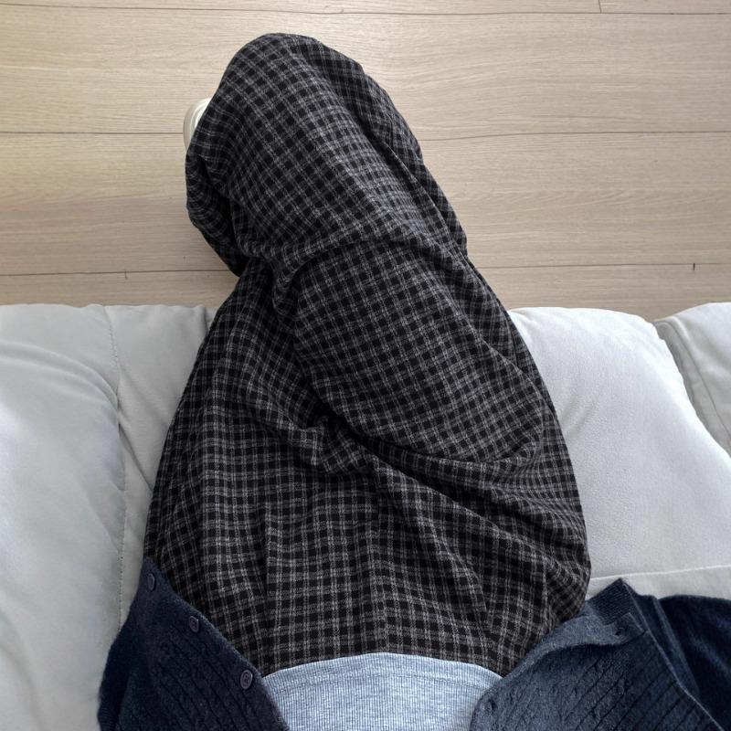 Black Plaid Pants Women's New Spring and Autumn Small Loose Lazy Straight Drape Casual Wide-leg Pants