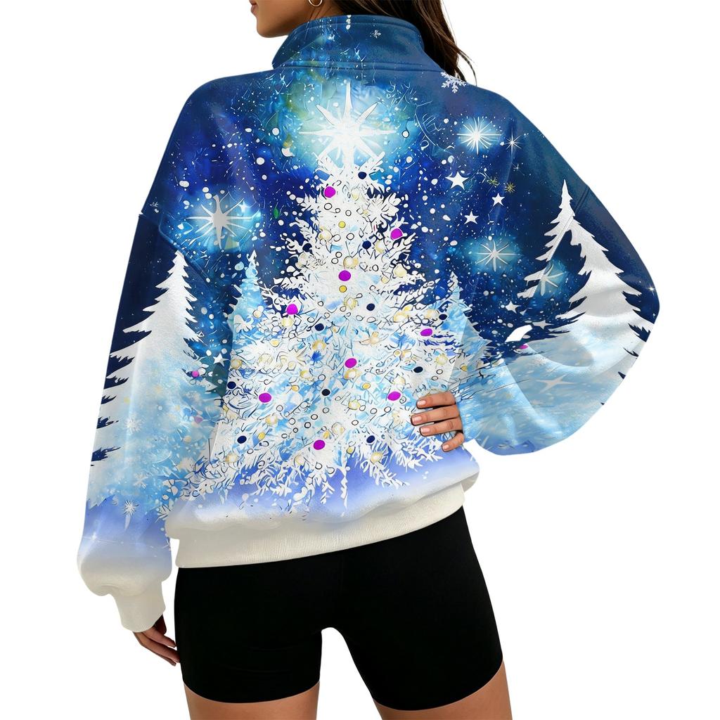 Women's Printed Half-Zip Sweatshirt Lightweight Casual Pullover for Everyday Wear