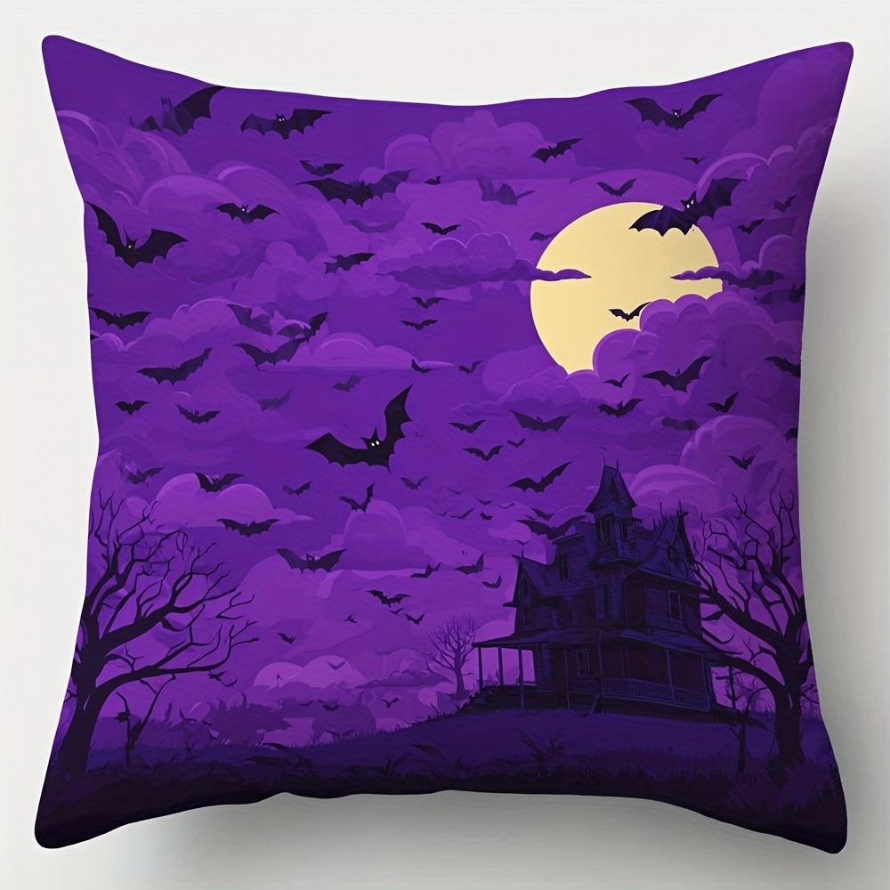 Home Decor Halloween Night: Bats, Moon & Witch Scenes Pattern Cushion Cover Suitable For Sofa Bedroom Car Pillow Cover