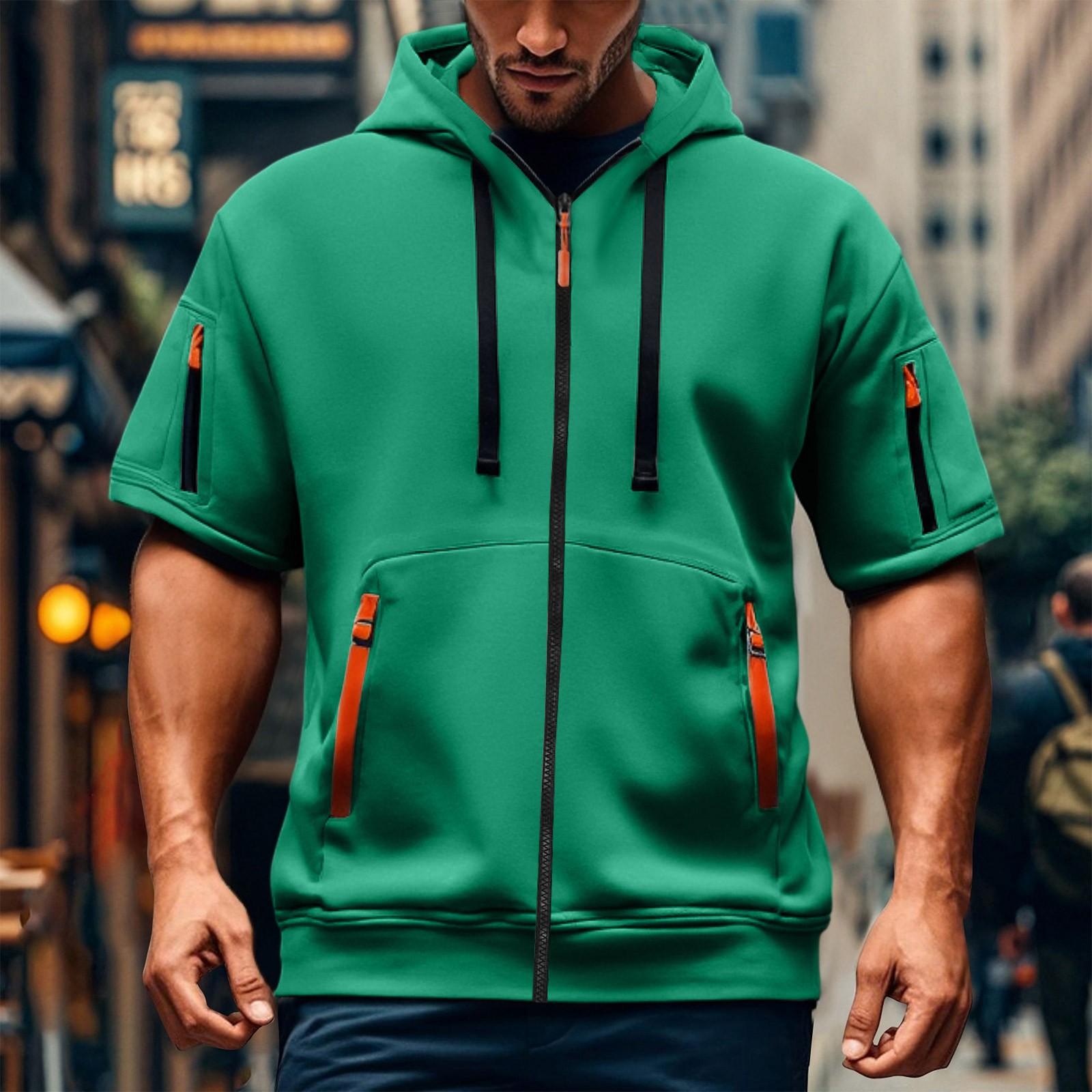 

Мужской повседневный свитер с короткими рукавами и капюшоном XL