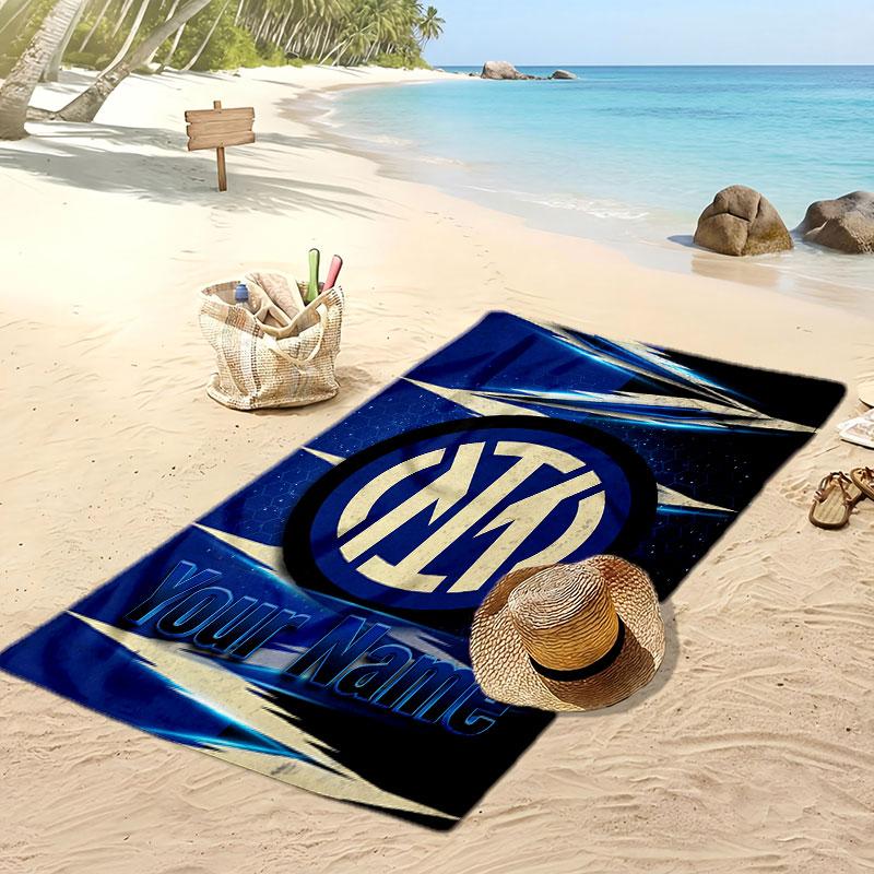 Inter Mailand Personalisiert Bedrucktes Strandtuch Fußballlogo Unterstützung Benutzerdefinierter Name Text Absorptionsfähiges Handtuch Für Sport Reisen Besonderes Geschenk