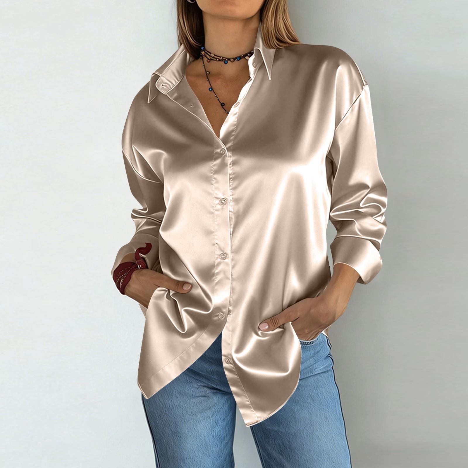 Women s Fashion Color Button Collar Loose Long Sleeve Versatile Casual Shirt Top S