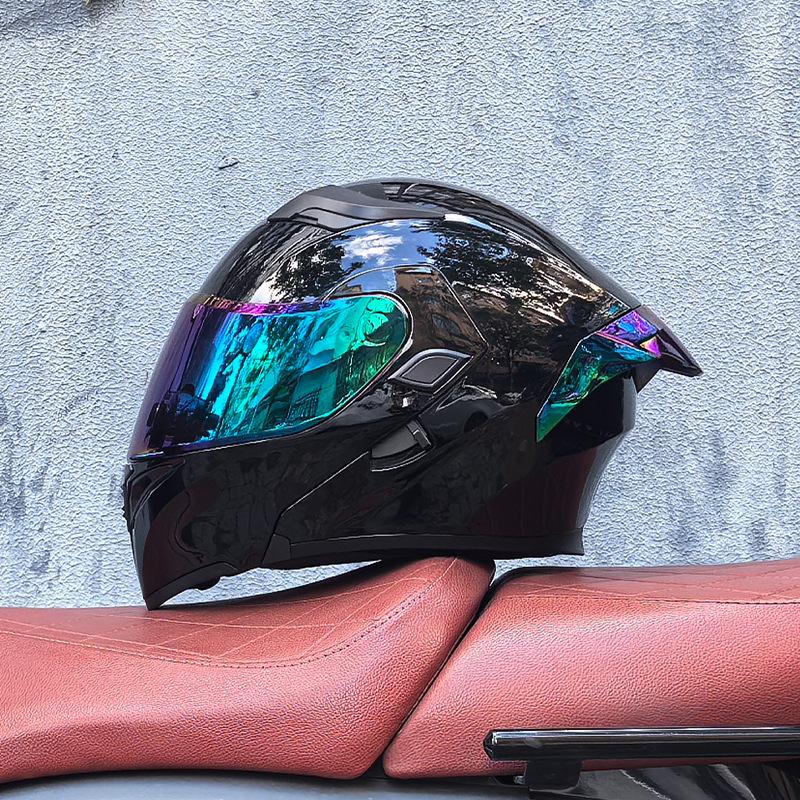 Motorcycle Helmet Peeling Helmet Double Lens Big Tail Locomotive Racing Helmet Running Helmet Men and Women Keep Warm In Winter