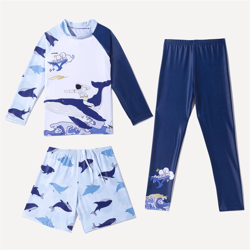 Haicospl New Children's Swimwear Boys' And Girls' Long-sleeved Trousers Three-piece Sun-resistant Quick-drying Suit Warm Swimming Suit For Children 130