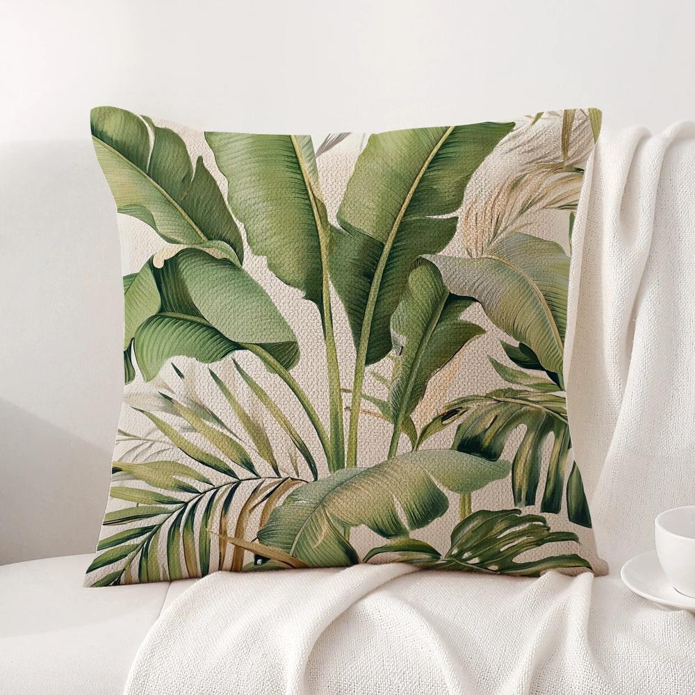 Classic Palm Leaves Cushion Cover Natural Linen Organic Fabric DoubleSided Printing Sofa Home Decor Gift Pillow Cover