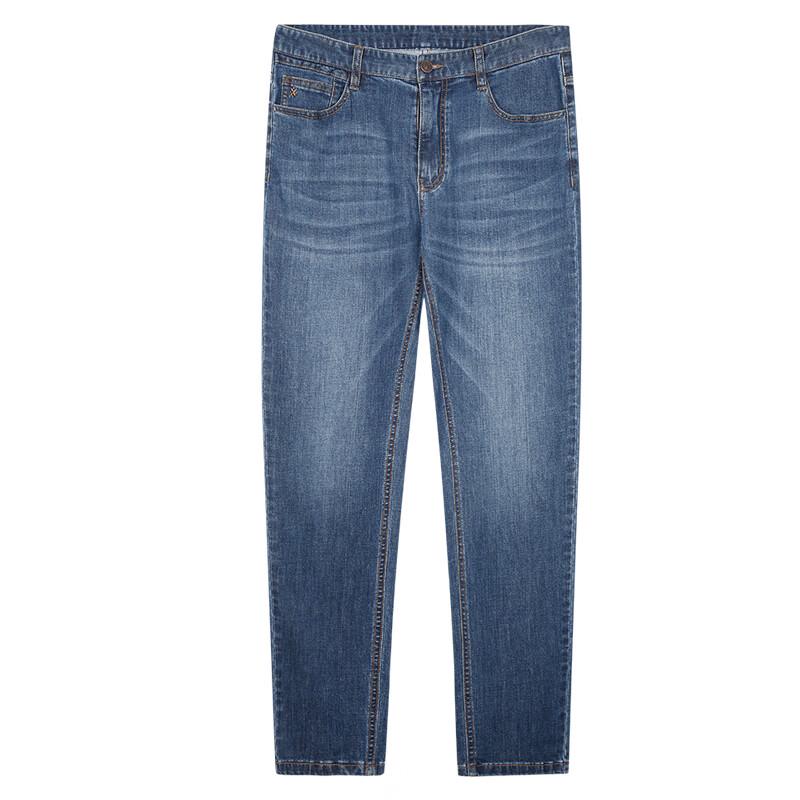 TRIES Men's Retro Washed Whiskered Letter Print Straight Jeans