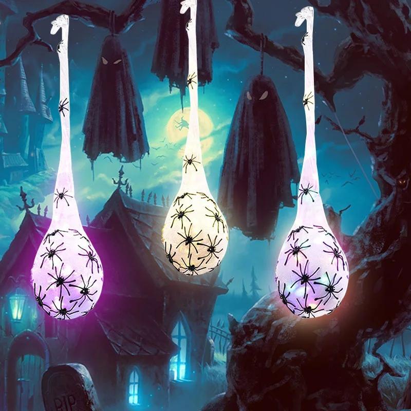 3 Stück/Set Halloween Dekoration Leuchtendes Spinnenei-Netz Hängelicht für Halloween Outdoor Garten Hof Baumdekoration