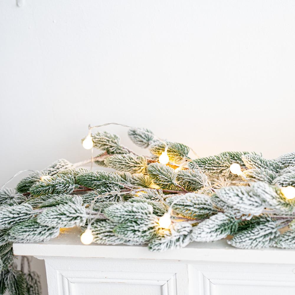 Artificial Christmas Flocked Cedar Garland, Christmas Rattan Decorations, Staircase, Fireplace, Wall and Door Decorations