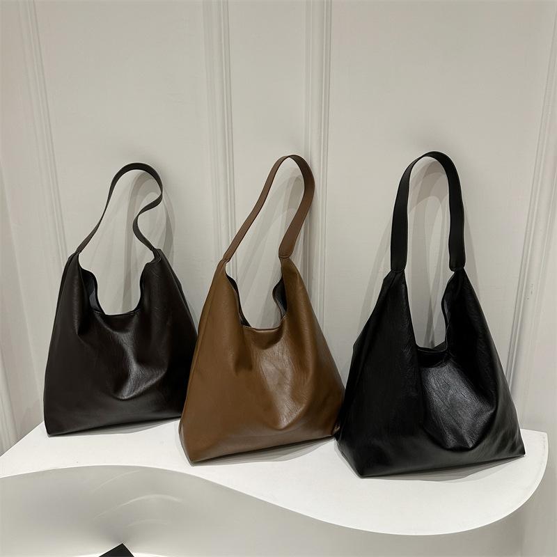 Simple Solid Color Large Capacity Tote Bag Commuter Magnetic Closure Shoulder Bag for Women