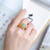 Adjustable Open Ring Women Men Copper Gold Plated Jade Butterfly Filigree Vintage Boho Jewelry