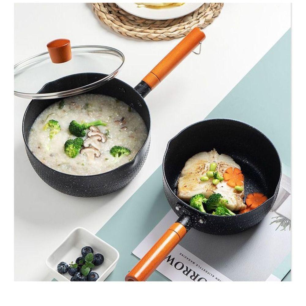 Portable Iron Omelette Pan Non-stick with Wooden Handle Wheat Stone Stockpot Noodle Pot Kitchen Supplies