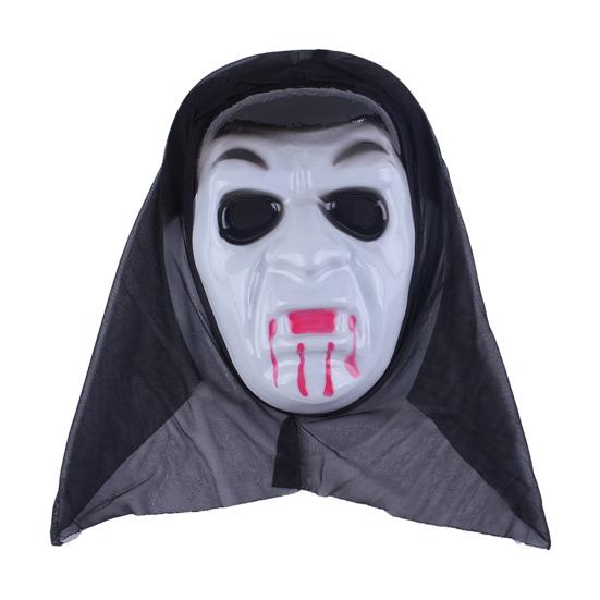 Soft Plastic Horror Masque Halloween Ghost Full Face Masque, Screaming with Realistic Fanged Skull Prop Hood, Scary Costume Accessory for Cosplay