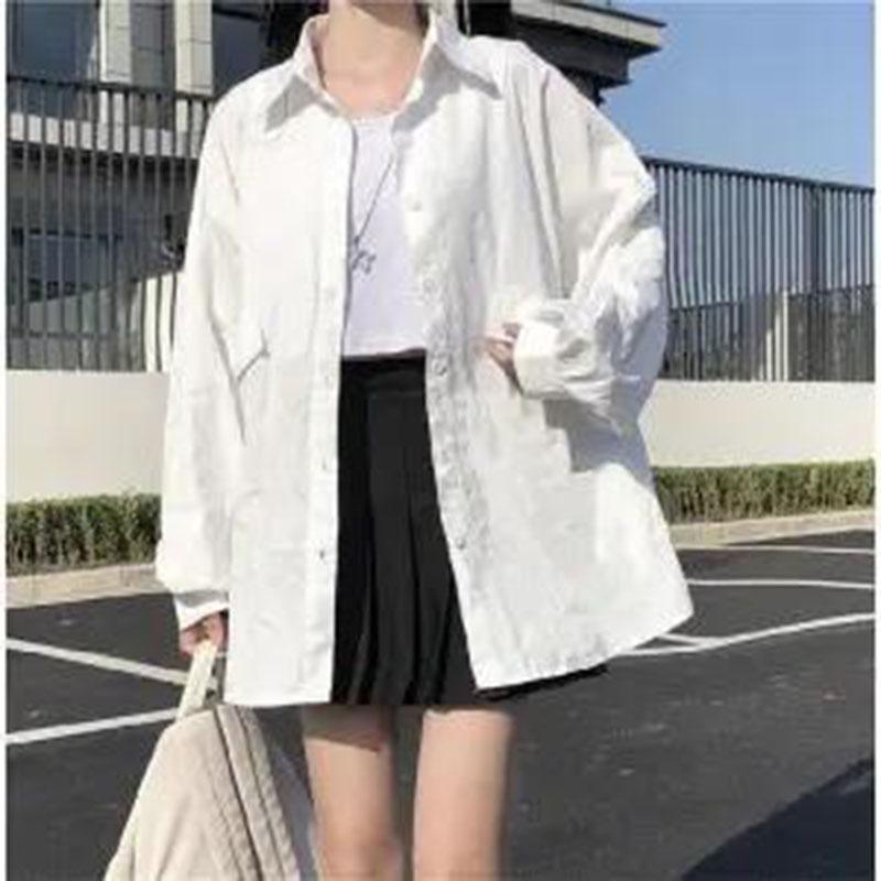 

Весенне-летняя рубашка в стиле литературы и искусства, женская повседневная свободная корейская рубашка, универсальная тонкая куртка с длинными рукавами S