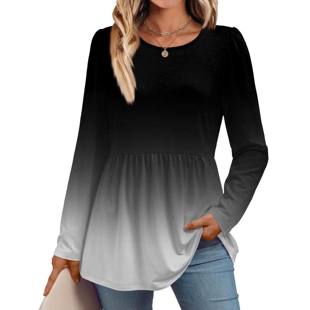 Women's Casual Fashion Long Sleeve Shirt Gradient Tunic Top