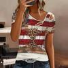 Women Leopard Print Stitching Print Cold Shoulder Short Sleeve T Shirt Irregular Cutout Neck Casual Summer Blouse Top