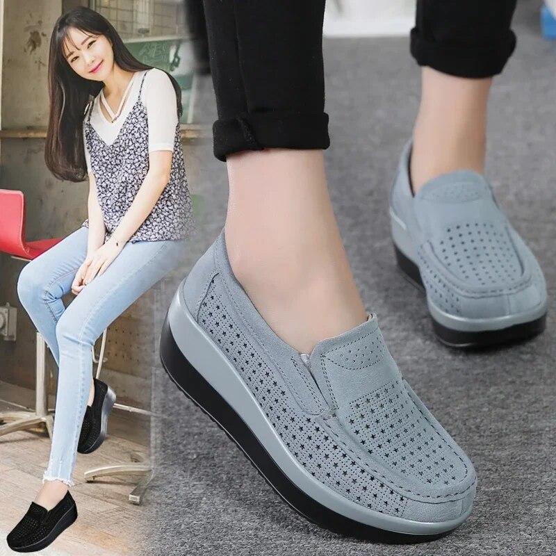 Sapatos femininos nova primavera plataforma apartamentos tênis feminino camurça de couro sapatos casuais deslizamento em saltos baixos trepadeiras mocassins