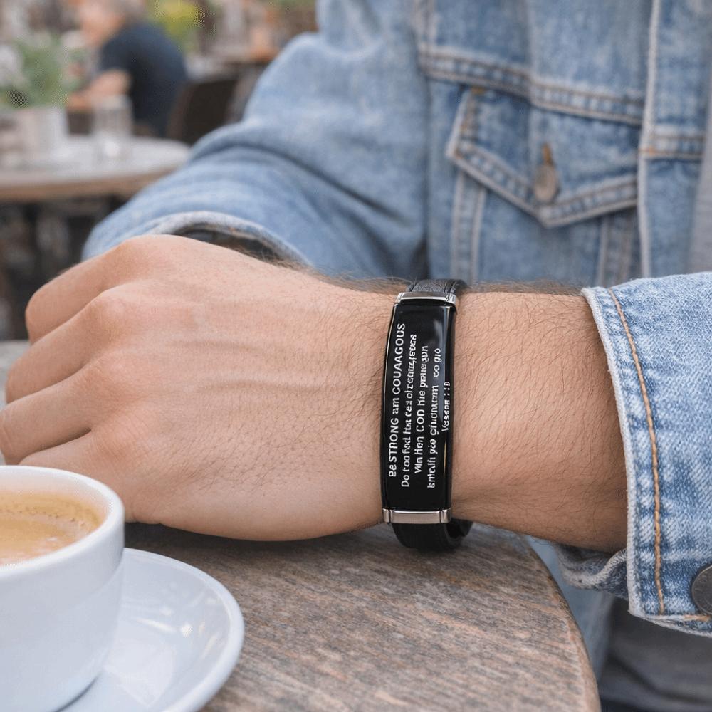 Adjustable Christian Faith Bracelet Black Stainless Steel Inspirational Bracelet Unisex