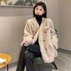 Cozy Faux Fur Coat for Women V Neck Double Breasted Casual Winter Outerwear