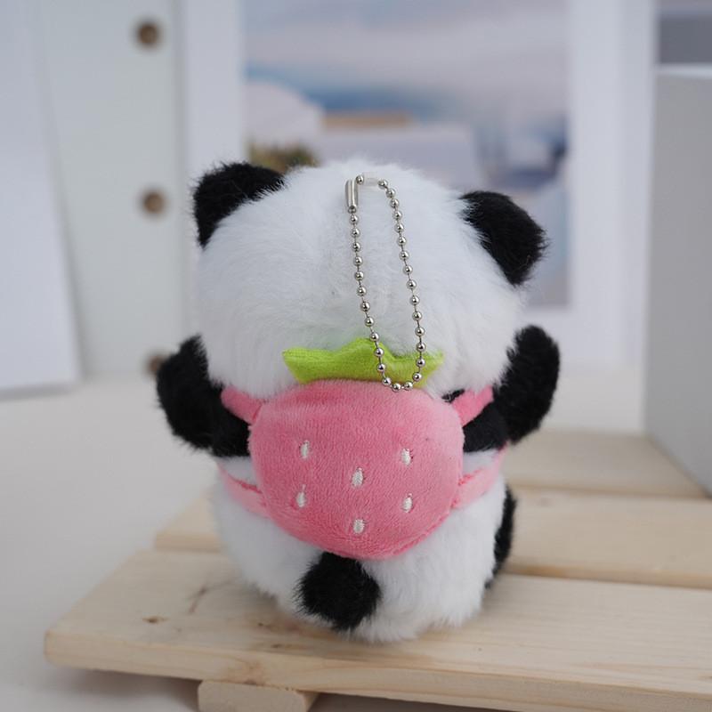 Adorable Plush Panda Keychain With Fruit Avocado Carrot Strawberry Design Strawberry