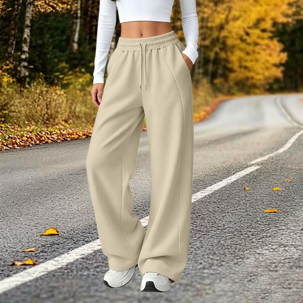 Pantalon de survêtement large taille haute de couleur pour femme, Pantalon décontracté à jambe droite