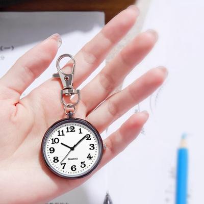 Watch Keychain Circular Dial High Precision Quartz Movement Pointer Silent Watch Compact Hook Keyring Watch