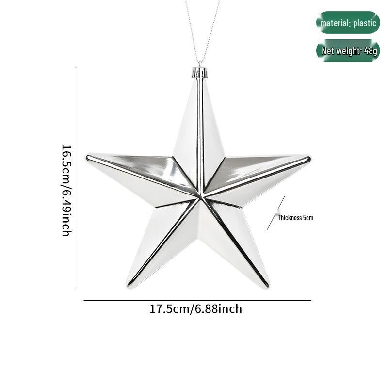 Shiny Electroplated Gold, Silver & Red Five-Pointed Star Christmas Tree Ornaments