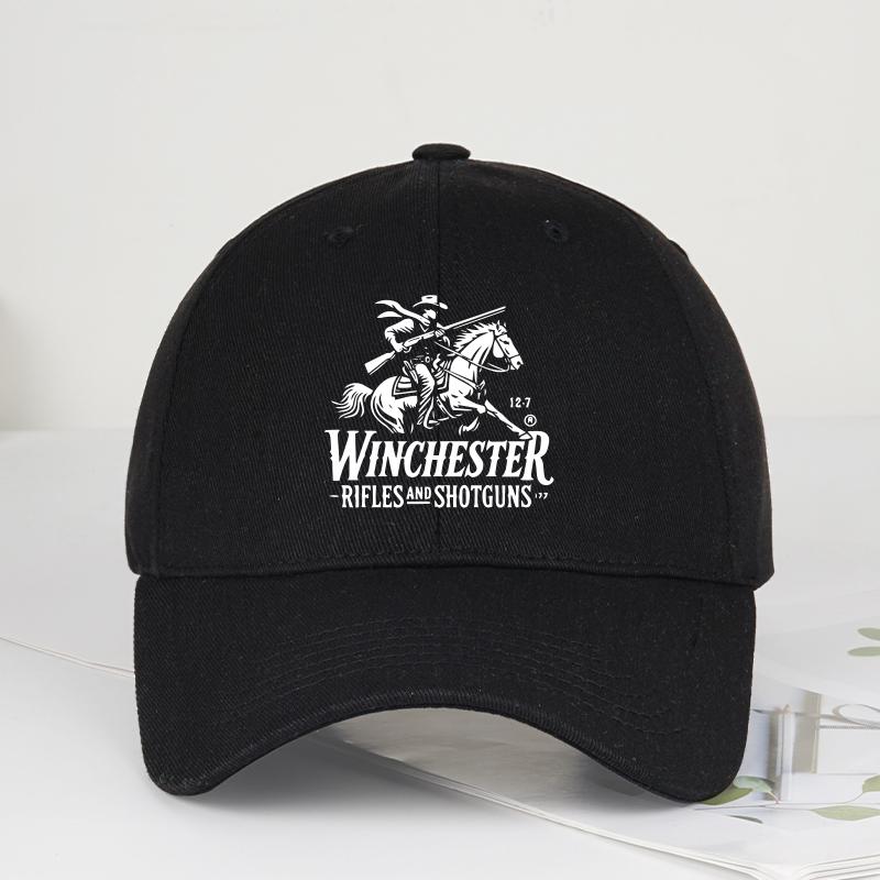 Winchester Cowboy Logo Print Soft-Top Baseball Cap Soft, Comfortable, Breathable, Adjustable Retro Western Style, Rugged Classic
