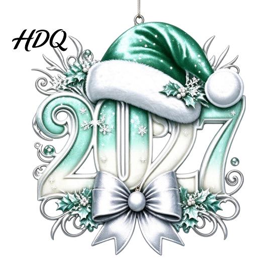 Новогодние принадлежности для вечеринки 2027 Украшение-шапка 2D Плоская акриловая подвесная декорация для праздничных украшений Новогоднее дерево Номер Санта Подвеска Легкая