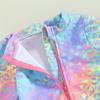 Maillot de bain pour bébé fille, imprimé écailles de poisson, à volants, manches longues, combinaison, vêtements de plage