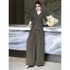 Women's Half Sleeve Solid Color Loose Fit Top High Waist Wide Leg Long Pants 2-Piece Set