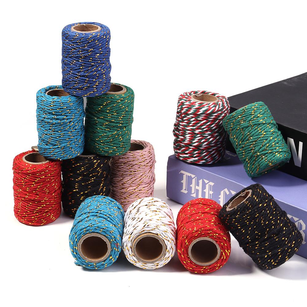 20Meters 2mm Colorful Braided Cords Christmas Thread Golden Silk String Rope For Making Christmas Gift Packaging DIY Party Decor