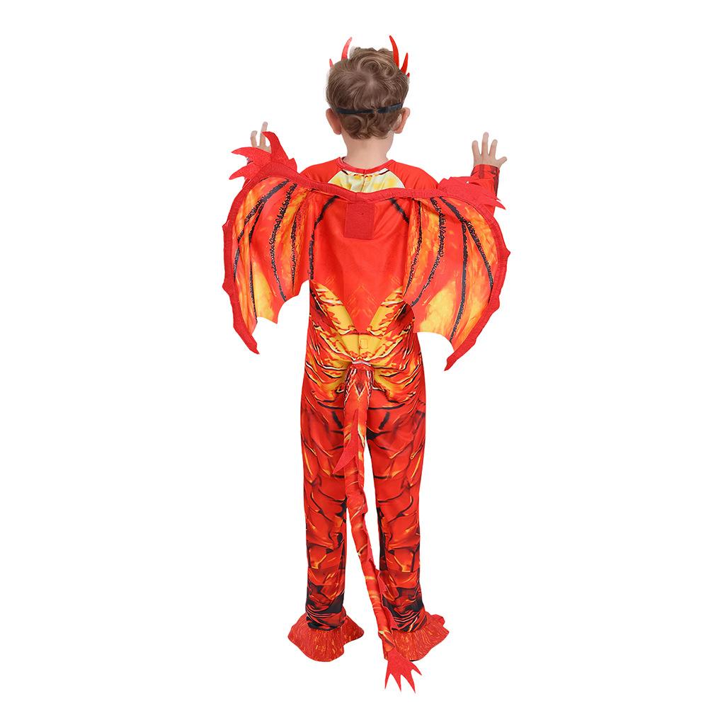 Kids Flame Dragon Rider Knight Jumpsuit Wing Mask Suit Cosplay Costume Boys Dinosaur Fire Breathing Dragon Halloween Costume