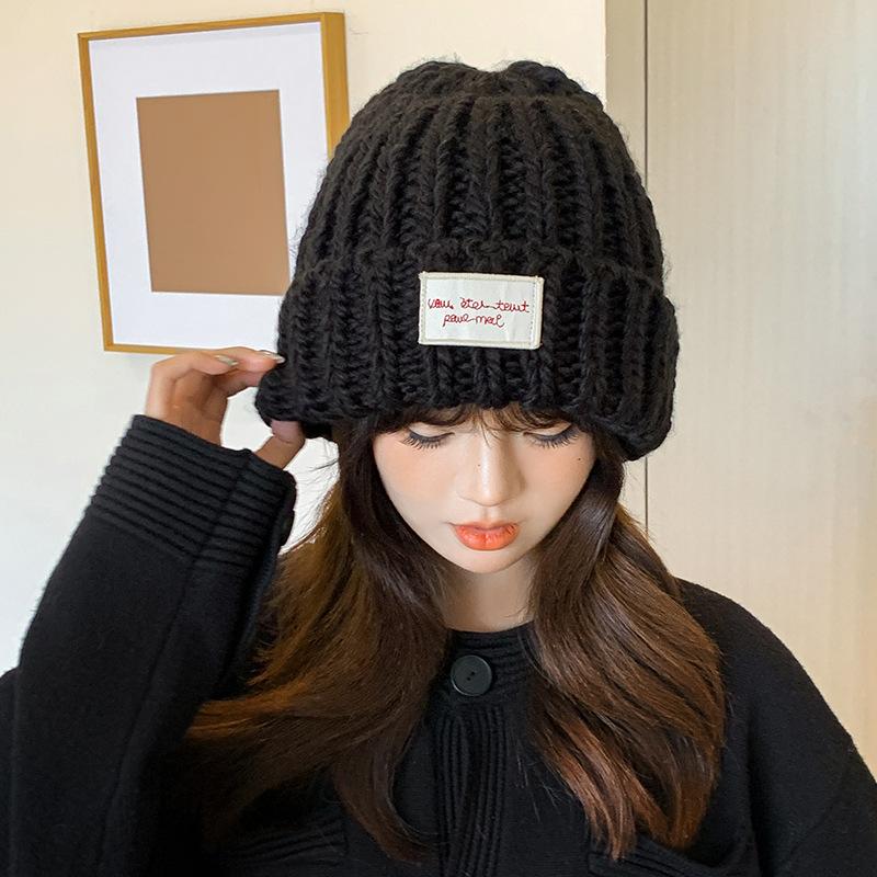 Big Head Circumference Knitted Hat for Women In Winter Korean Style All Match Big Head Thick Thread Pullover Hat for Women Showing Face Small Cold Hat