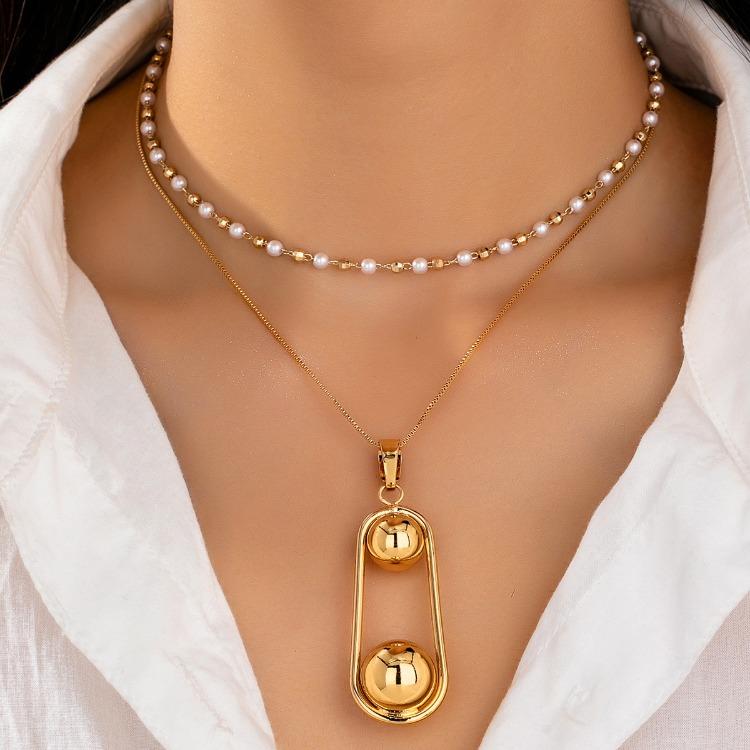 

Простое геометрическое ожерелье с двойной цепочкой, дизайн ниши с круглым шаром, женское, с футбольным жемчугом, ручной работы, для ношения слоями, цепочка для ключицы
