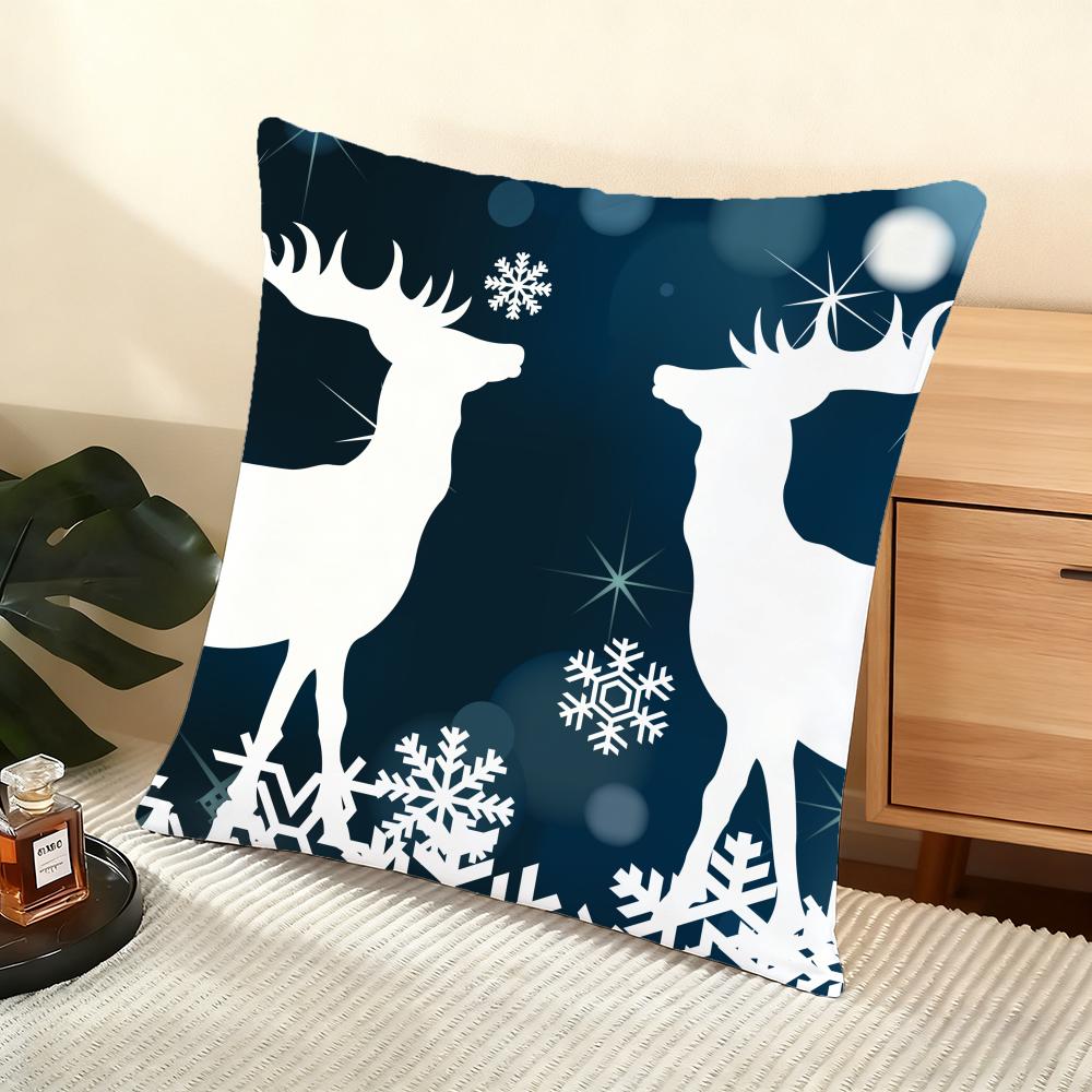 Blue And White Moose Cushion Cover Silky Short Plush Home Sofa Cushion Cover - Invisible Zipper Home Decoration