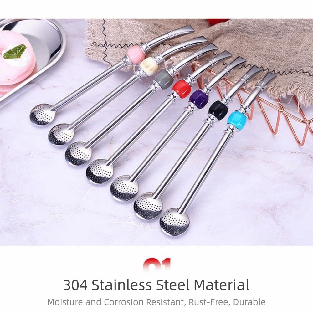 Removable Stainless Steel Straw Reusable Filter Spoon Straw Drinking Straw Spoon  Tea Drinking