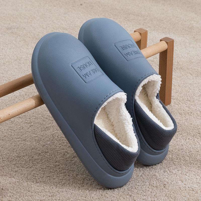 

2025 Зимние Нескользящие Домашние Хлопковые Тапочки с Толстой Подошвой - Водонепроницаемые и Теплые для Мужчин и Женщин Size 42-43 (fits 41-42)