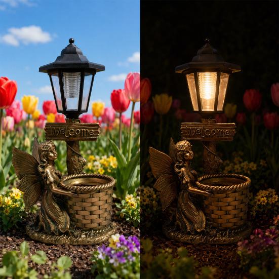 Solar Angel Ornaments, Resin Outdoor Decorative LED Lights, Warm Glow Ornament for Courtyards Gardens Landscaping